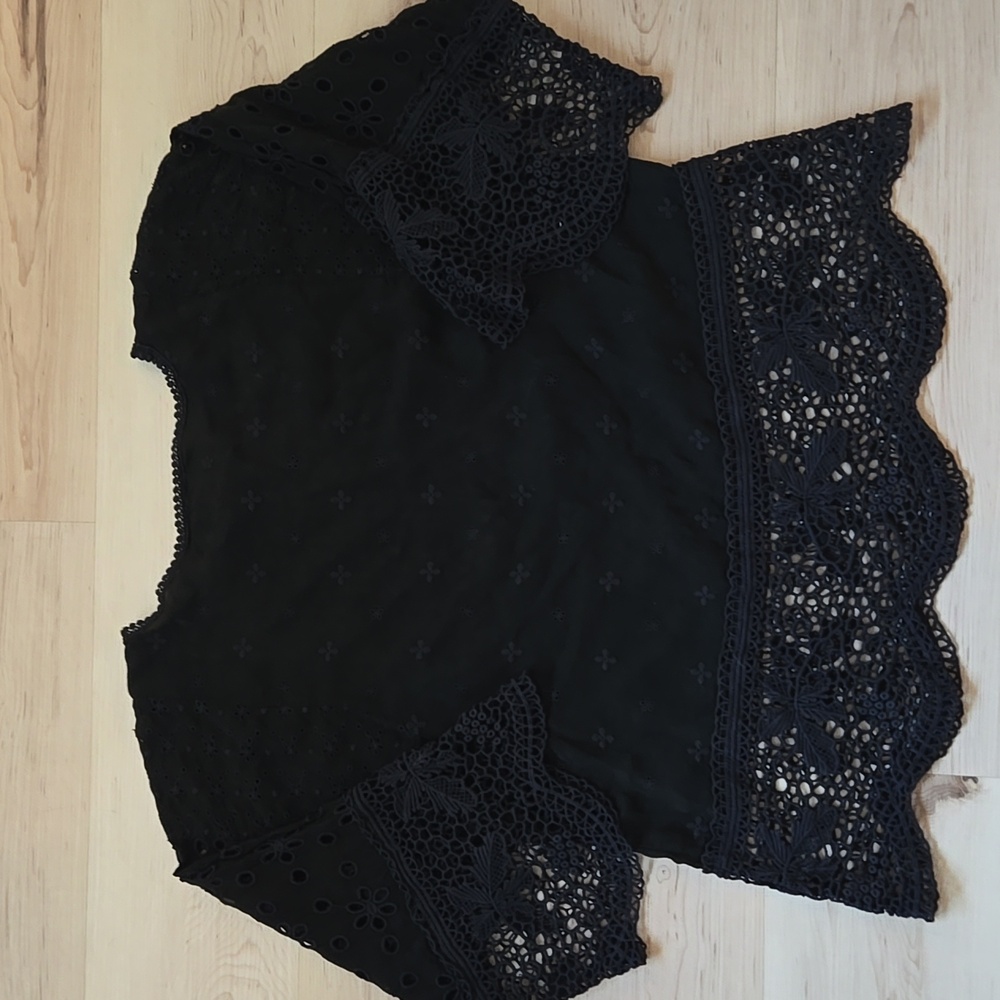 Johnny Was Black Eyelet & Crochet Lace Top - Picture 5 of 7